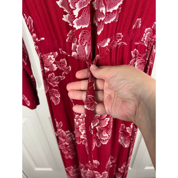 Newport News Women Vintage Red White Floral Button Up Maxi Dress Rayon Size 4 - Picture 7 of 10